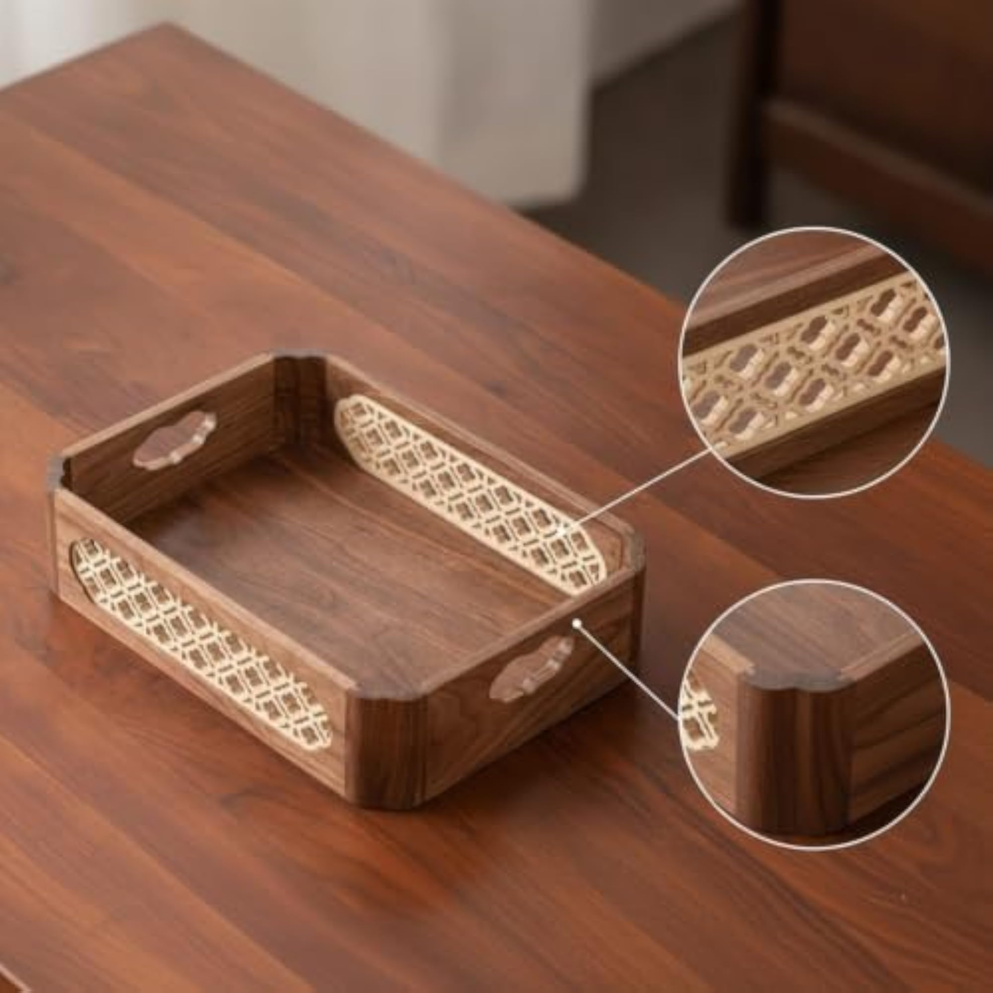 Walnut Wood Box with Handles for Storage